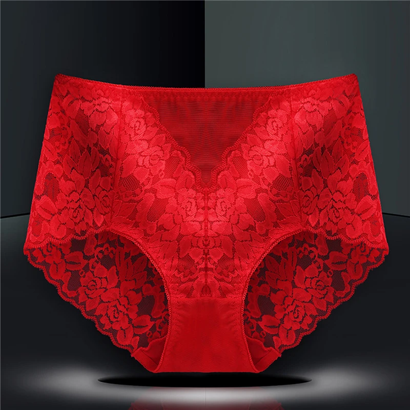 

Women Lace Sexy Briefs Girls Mid Waist Comfort Breathable Lingerie Female Polyester Underwear Solid Panties Underpants