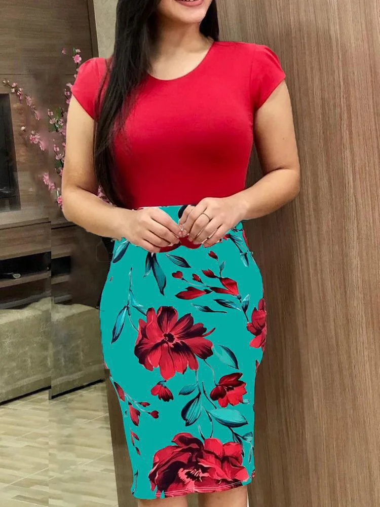 Женское офисное платье с запахом летнее большого размера 5XL коротким рукавом и