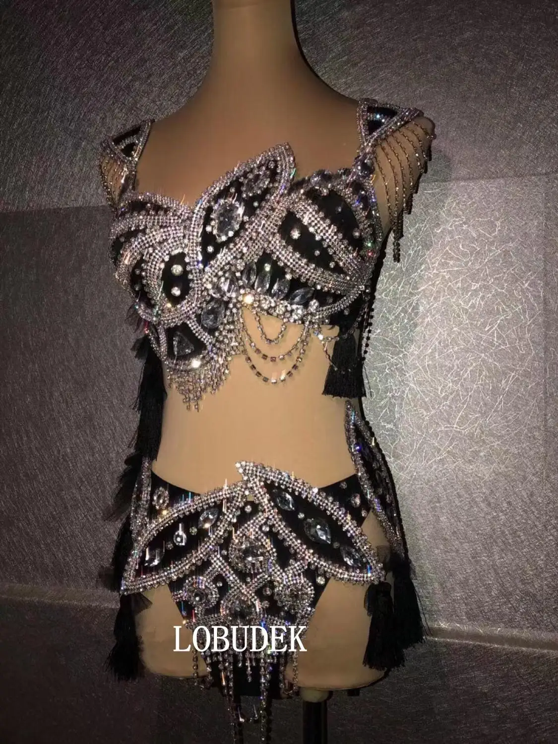 Черный комплект бикини стразы сексуальный женский сценический костюм DJ певицы