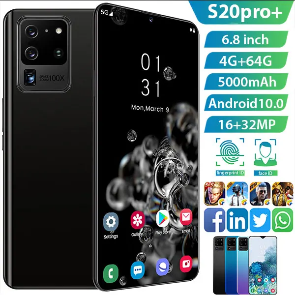 

S20 Pro Smart Gaming Phone 6.8-inch Large-Screen Phone 4GB+64GB 16MP+32MP Face Fingerprint Unlock 5000mAh Dual Card Dual Standby