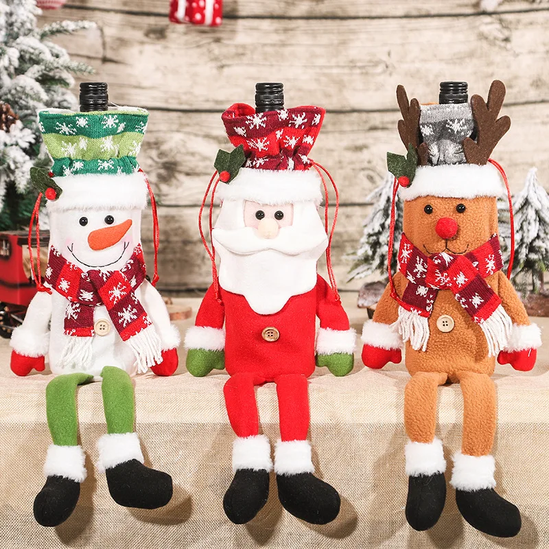 

1pcs Christmas Decorations Creative Cute Cartoon Long-legged Santa Snowman Elk Champagne Wine Bottle Bag