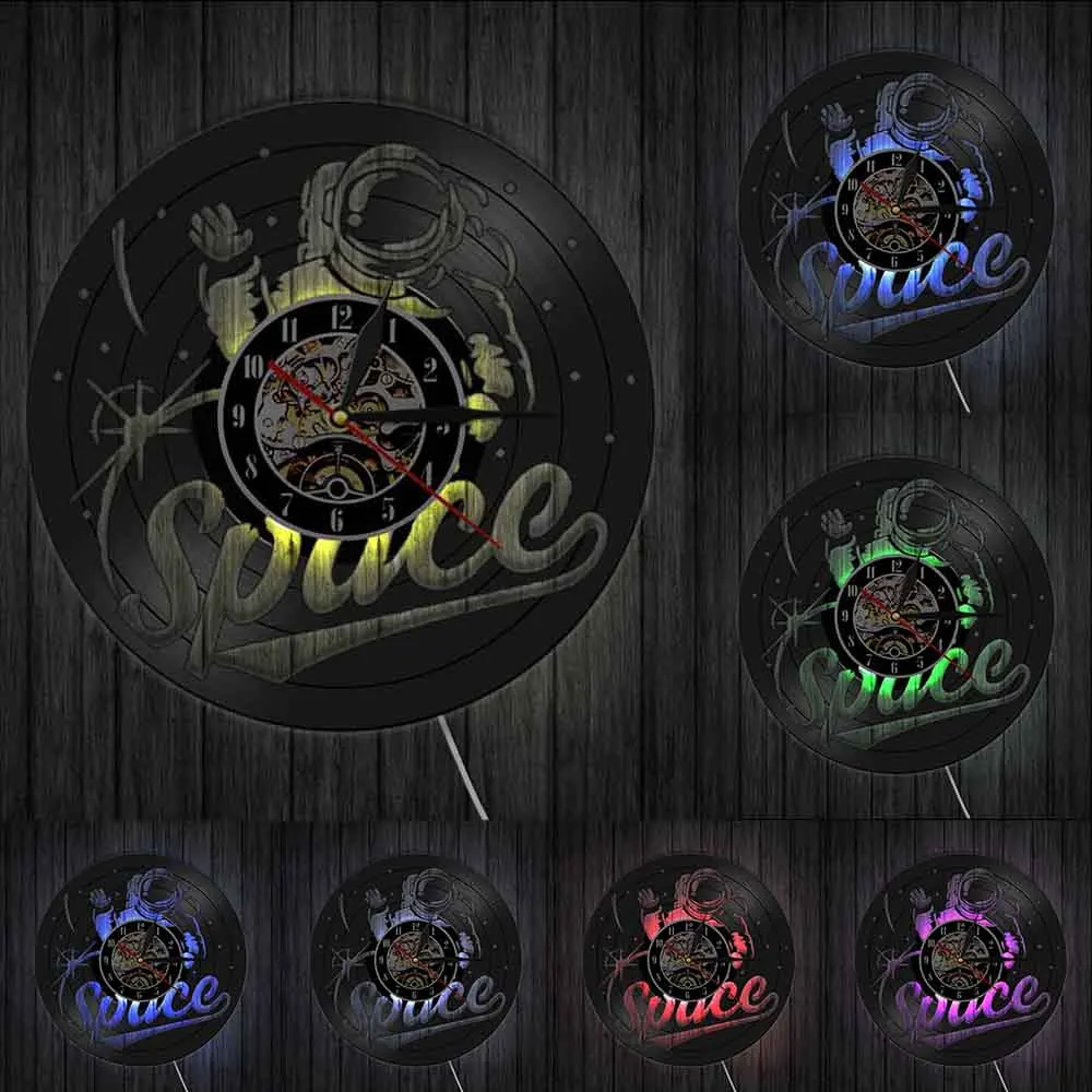 Астронавт виниловая пластина настенные часы космическая комната настенный