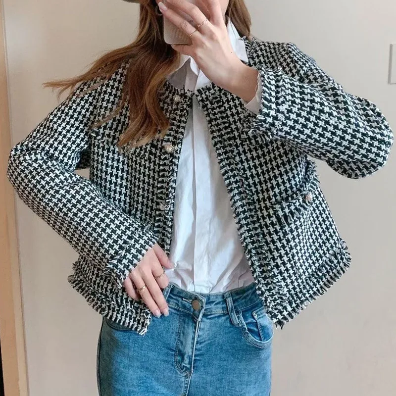 

ZAWFL High Quality New 2021 Autumn Winter Tweed Woolen Coat Casual Women Long Sleeve Pocket Tassel Outerwear