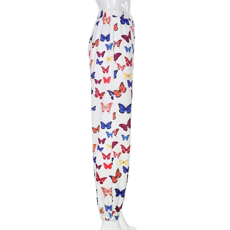 

Butterfly Print Loose Pants Trousers Srping Women Summer 2020 Stretch High Waist Streetwear Jogger Pencil Pants Pocket Bottoms