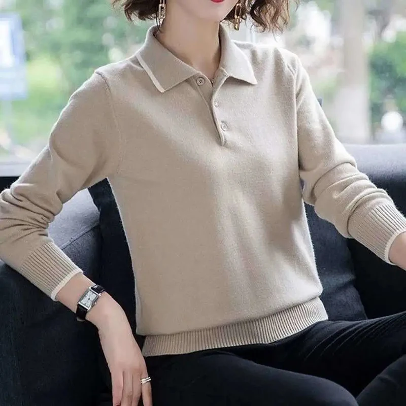 

Chic Polo Collar OL Thin Sweater Women Korean Solid Color Plus Size 4XL Knitted pullover Spring Short Knitting Elegant Soft Tops