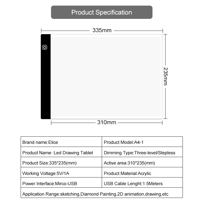 Планшет Elice A4 со светодиодный светильник тбокс для рисования копирования