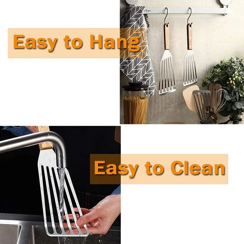 

2 Pcs Fish Spatulas,Slotted with Wooden Handle,Stainless Steel Kitchen Tool Nonstick Fish Flipper for Frying,Grilling