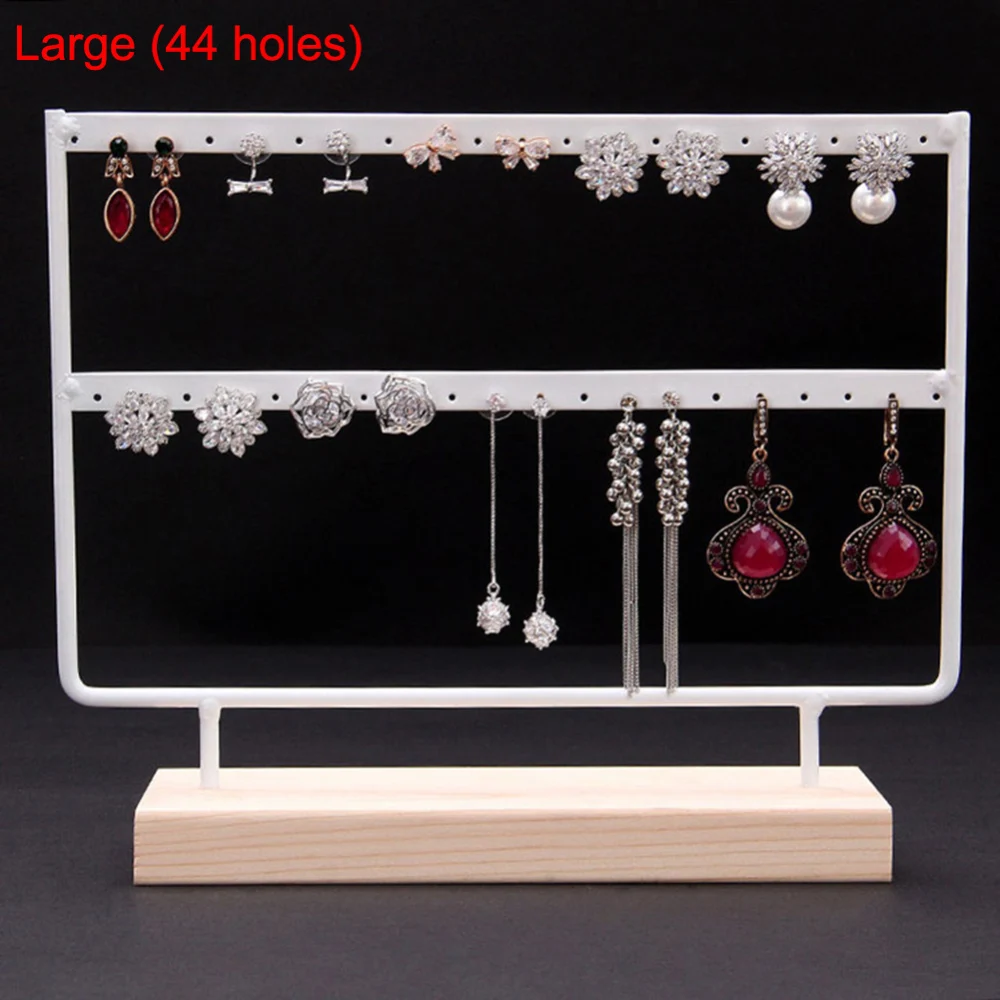 24/44 Hole creative Wood iron combination Earrings Organizer Jewelry Holder Necklace Bracelet Rack Jewelry Display Stand Packing - Цвет: White