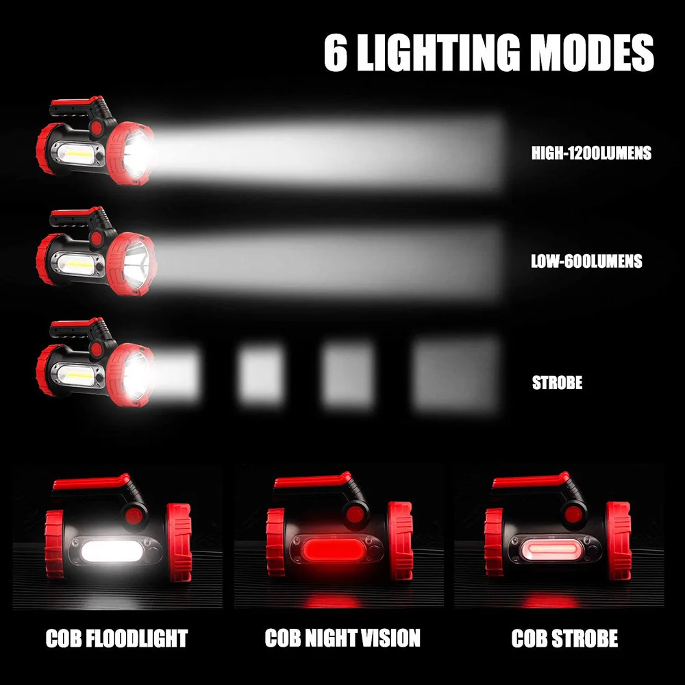 

LED Flashlight Rechargeable Spotlight Flashlight 6 Modes Bright Foldable Torch Light with Tripod Rechargeable Portable Charger