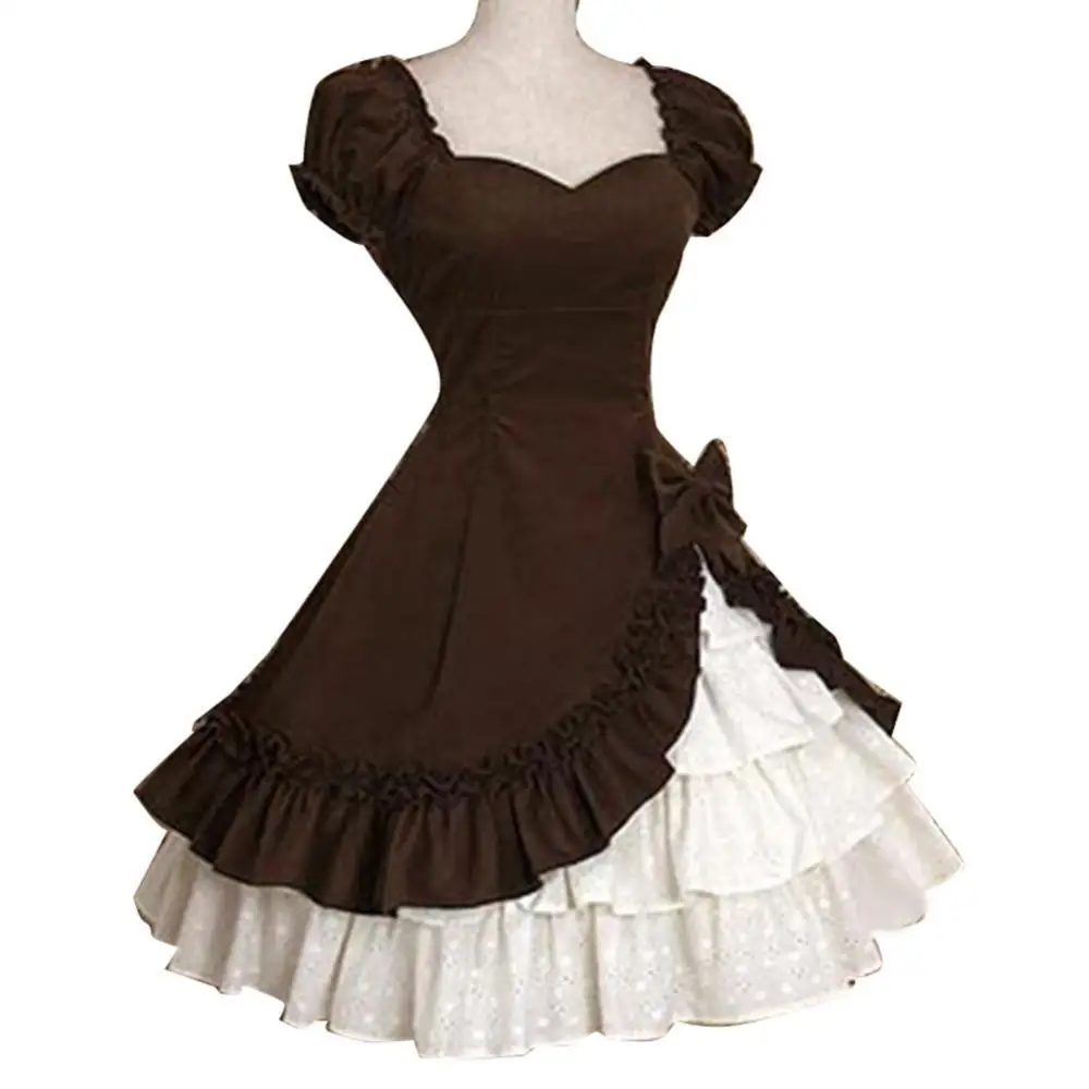 

50%HOT Lady Retro Falbala Large Swing Bowknot Medieval Lolita Dress Cosplay Costume