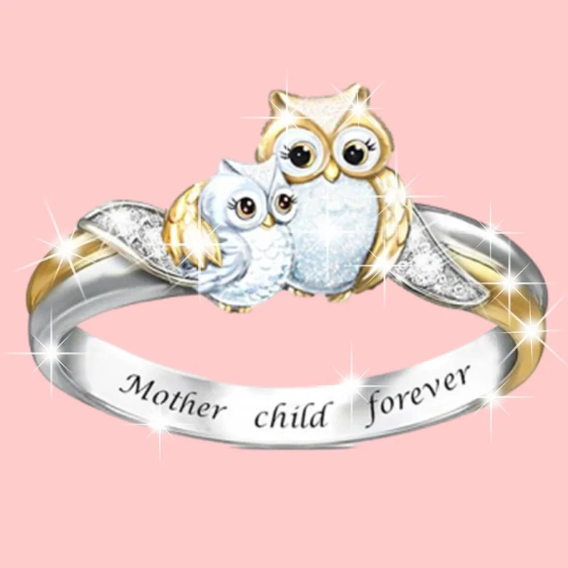 

2021 I Will Always Be with YouExquisite Creative Fashion Lovely Owl Ring Double layer Owl Mother and Child Ring Women