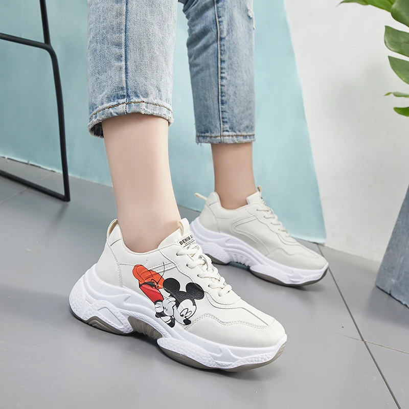 Ins/Новинка весны 2020 года трендовые женские туфли с принтом Микки Маус белые