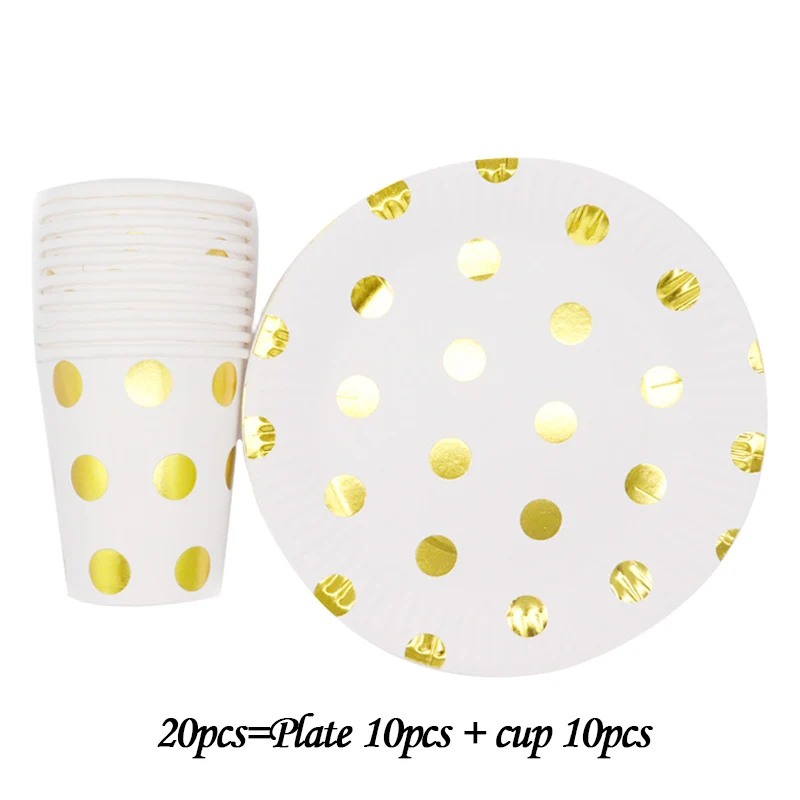 20pcs 10 шт./лот, цветная Золотая фольга, тарелка, чашка, тема, день рождения, праздничная бумажная посуда, декоративные принадлежности для детского душа - Color: 20pcs