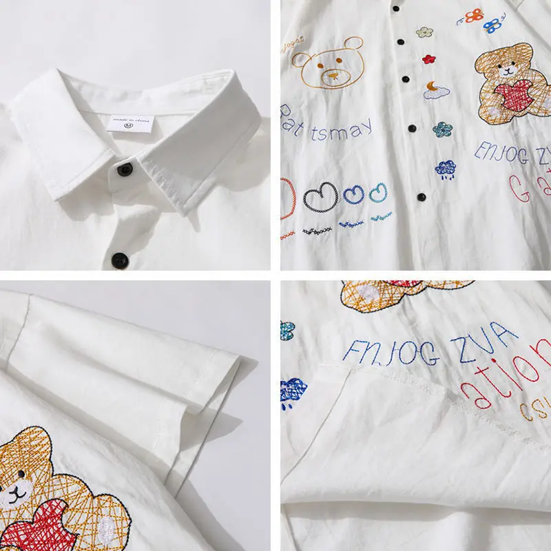 

White Bear Shirts Women Cool Harajuku Funny Cartoon Shirt Oversize Vintage Shirts Fashion Korean Summer Blue Teens Shirt Girls