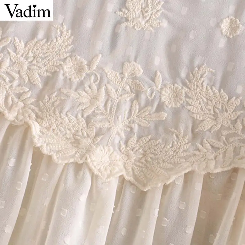 Vadim women casual embroidery beige blouse ruffles pleated long sleeve oversized style female stylish tops blusas mujer LB441
