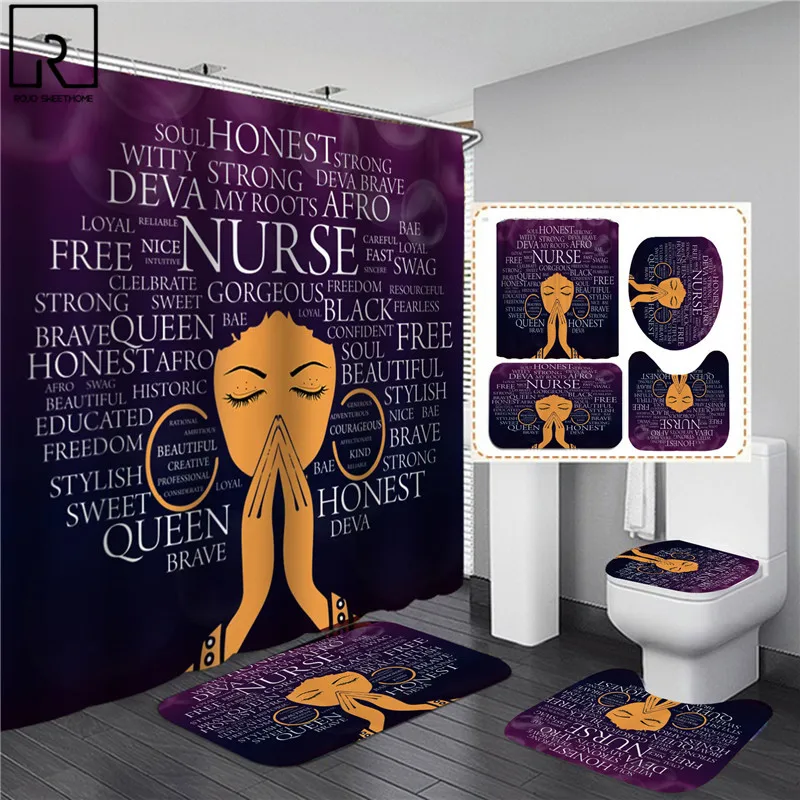 african american black women print shower curtain set waterproof bathroom curtains soft anti slip bath rugs toilet cover carpets free global shipping