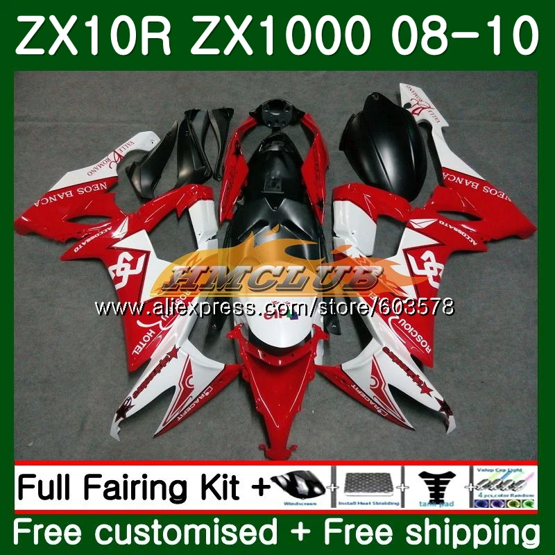 

Body For KAWASAKI ZX1000C ZX-10R ZX10R 08 09 10 118CL.18 ZX 10R 1000CC ZX1000 ZX 10 R 2008 2009 2010 Red white Fairings