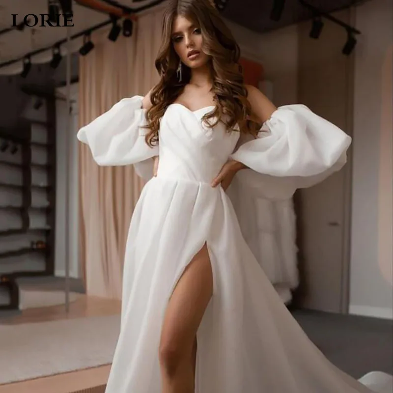 

LORIE Sweetheart Princess Wedding Dresses With Removable Sleeve Side Split Bridal Dresses Vestido De Novia Corset Wedding Gowns