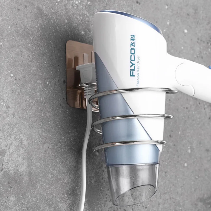 Hair Dryer Holder Spiral Stand Rack Bath Shelf Storage Bracket Blower Organizer Stainless Steel Adhesive Wall Mounted Nail Free | Дом и сад