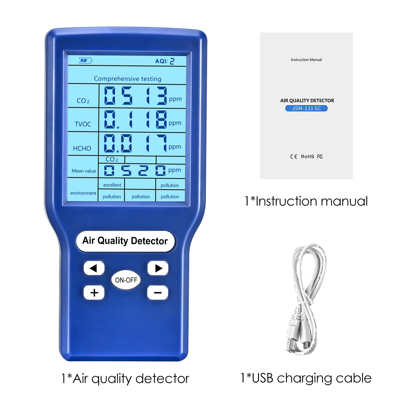

Air Quality Monitor Accurate Tester for CO2 Formaldehyde(HCHO) TVOC ppm Meters Mini Gas Analyzer Protable Air Quality Detector