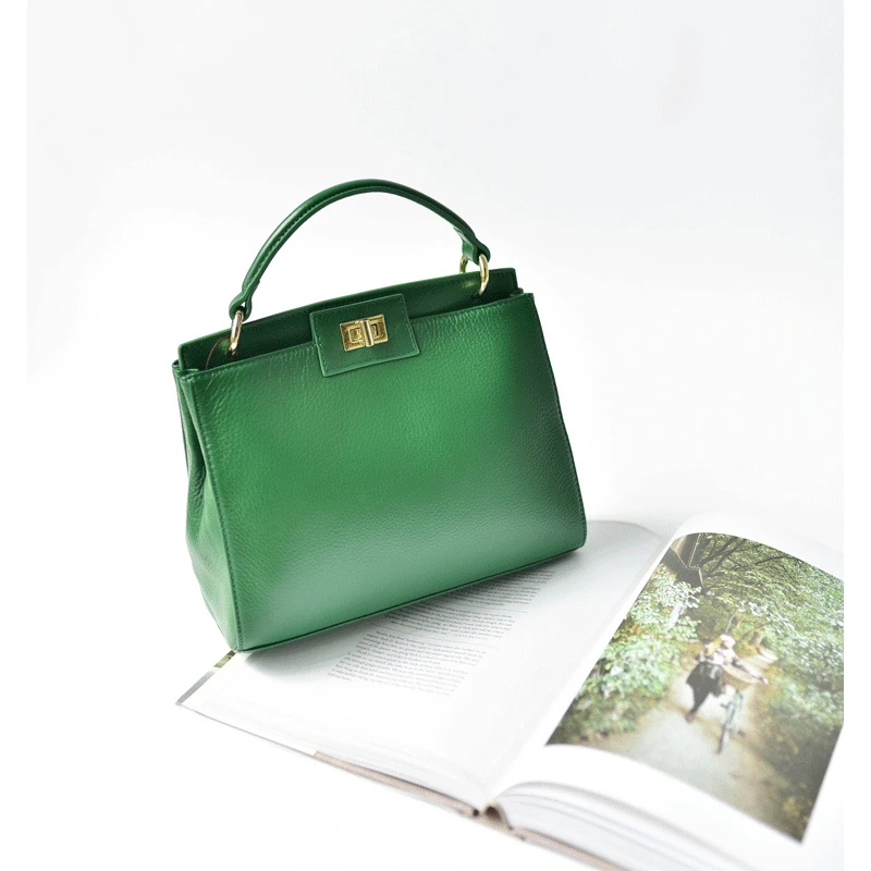 

WOONAM Women Fashion Vintage Handbag Top Hide Genuine Calf Leather Handle Bag WB1219