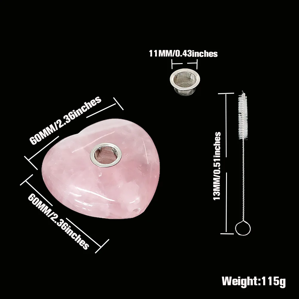 

HONEYPUFF Heart-shaped Tobacco Smoking Pipe Pink Crystal Smoke Herb Pipes With Small Brush Cleaning Tools