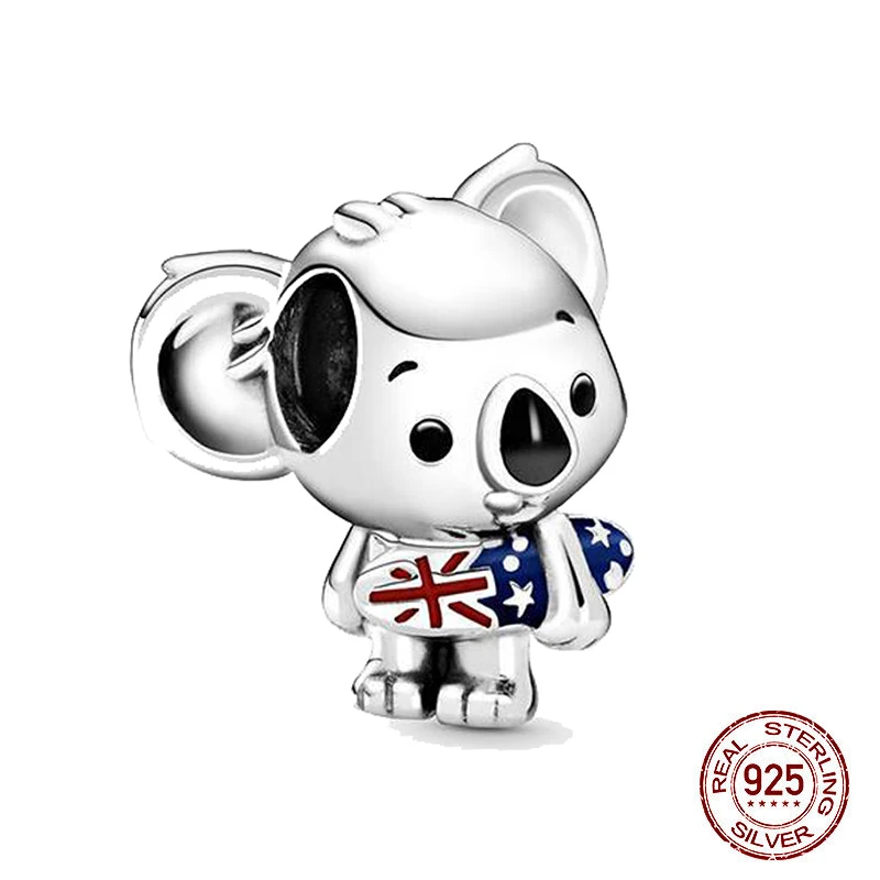 Hot Sale 925 Sterling Silver Australia Surfing Koala Charm Beads Fit Original Pandora Bracelets Brand Jewelry Making Gift | Украшения и