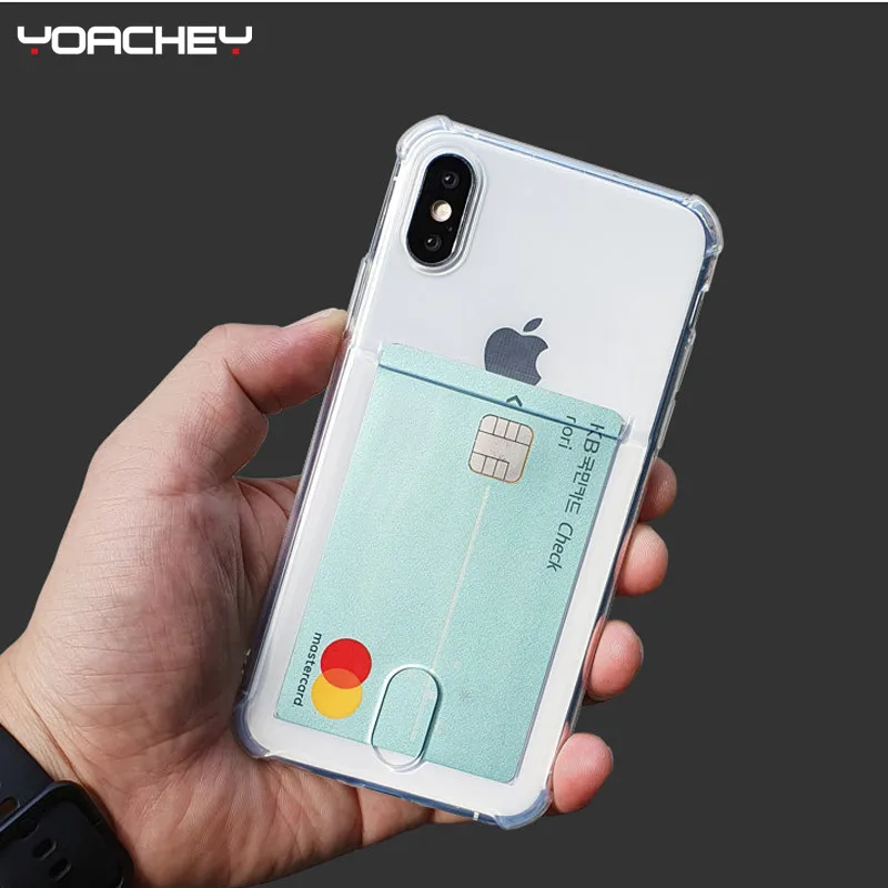 Роскошный противоударный Прозрачный чехол для телефона с держателем карт iPhone X XS