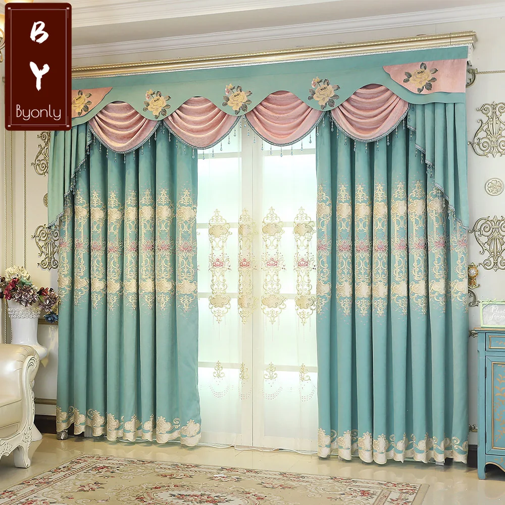 

European Style Curtains for Living Room Dining Bedroom High-end Embroidered Curtains Tulle Window Valance Can Be Customized