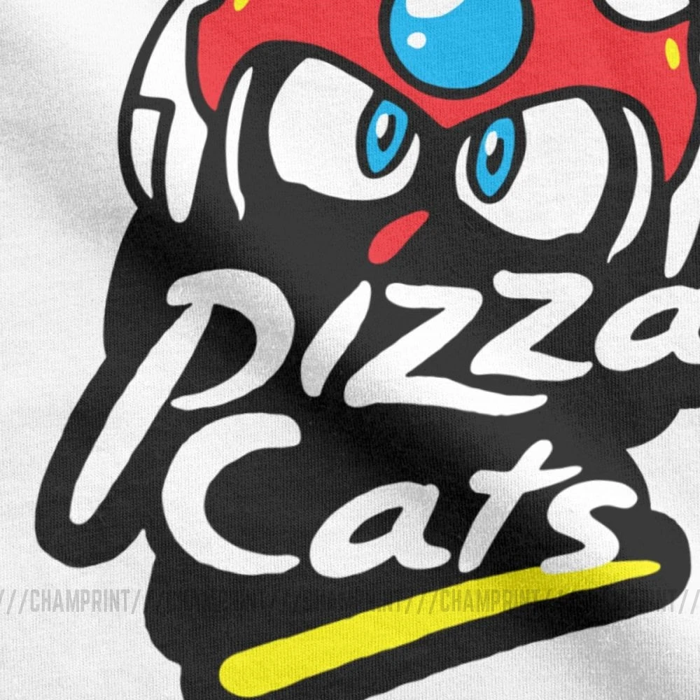Pizza Cats футболки Для мужчин хлопок Винтаж с круглым вырезом самурайский меч котами
