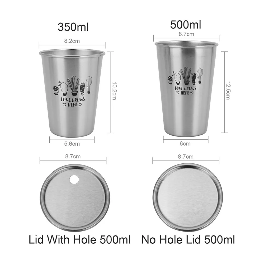 

350/500ML Milk Mugs 304 Stainless Steel Metal Beer Cup Simple Toothbrush Lovers Cup Cactus Series Pattern Travel Cup Drinkware