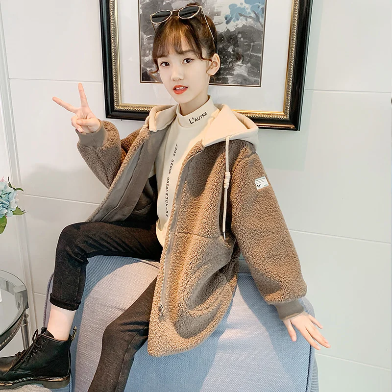 

Girls Coat Jacket Thicken Plus Velvet 2022 Hooded Thicken Plus Velvet Winter Cotton Long Sleeve Overcoat Children's Clothes