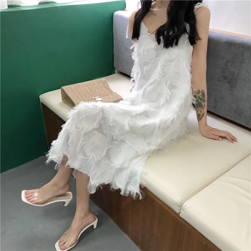 Женское летнее платье с объемным цветком длинное перьями свободные шифоновые