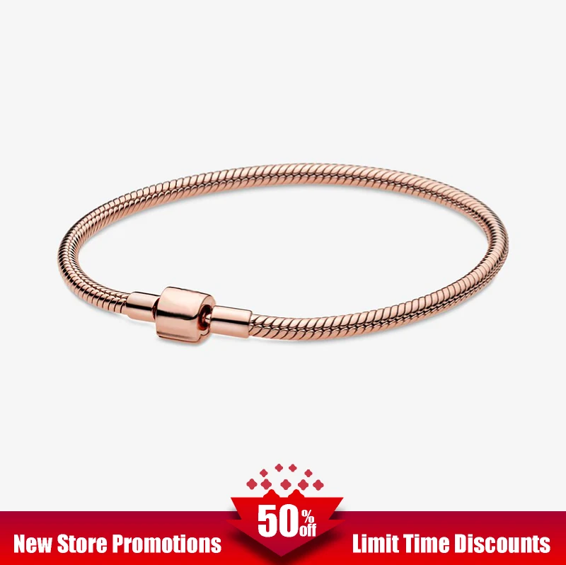 Браслет-змейка женский из серебра 2020 пробы с розовой застежкой 100% | Украшения и