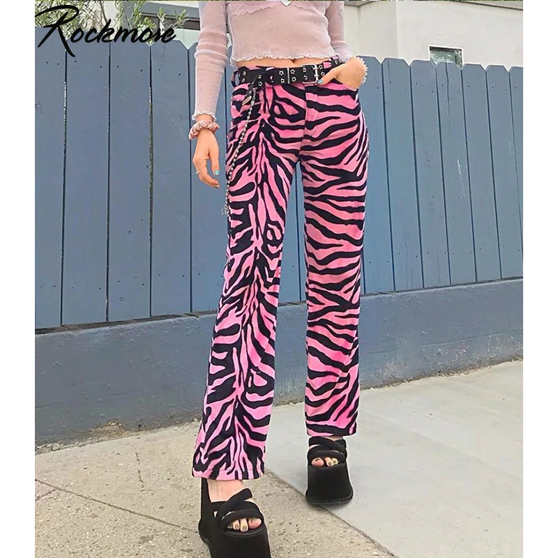 

Rockmore Zebra Print Wide Leg Pants For Women Baggy Straight Trousers Women Korean Harajuku Streetwear Pockets Joggers Plus Size