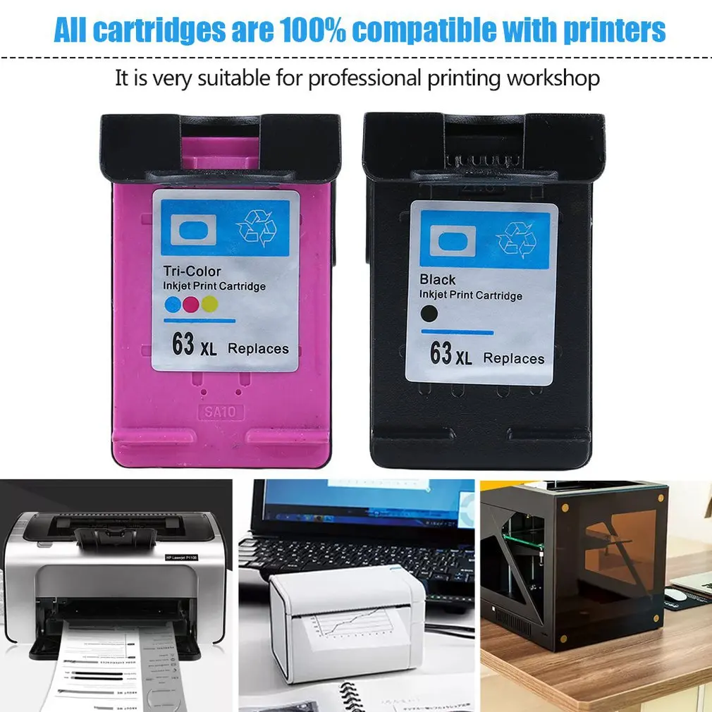 2 шт. картридж для 63 чернильный XL 63XL OfficeJet 3830 4650 4655 с чернилами HP DeskJet 2130 2135 1110 3635