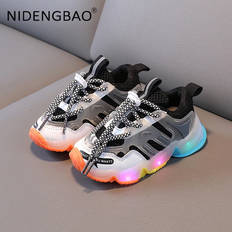 Kids Running Shoes Boy Child Sneaker Girl Mesh Breathable Comfortable Fashion Trend Lights Children Sports Shoes Basket Fille