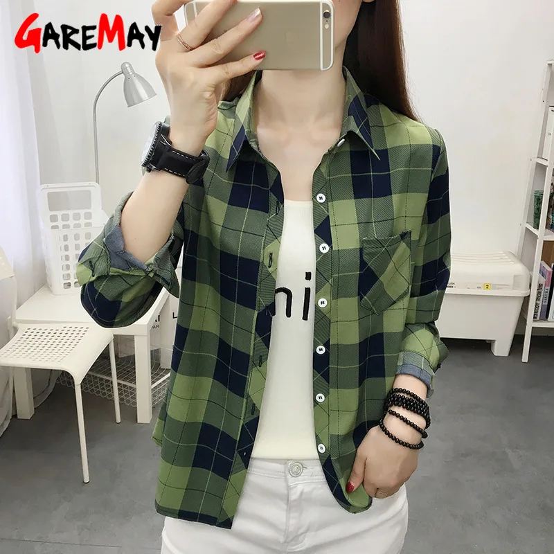 

2021 Printed Plaid Wmen's Shirt Korean Fashion Inside Top Cardigan Oversized Long-sleeved Blouses Women Plaid Shirts Button Up