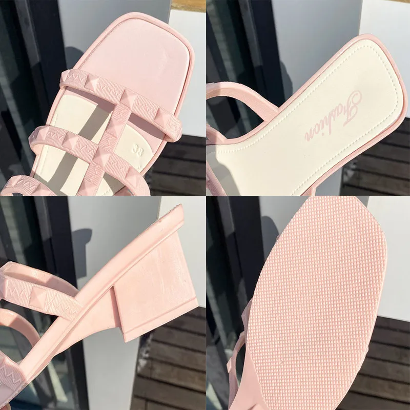 

2021Summer Fashion Women Slippers Vintage Soft Bottom Non-Slip Thick Heel Beach Shoes Casual Ladies One-Word Peep Toe Shoes
