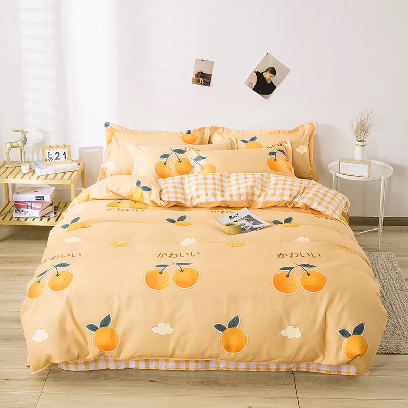 

Orange Bedding Set Duvet Cover Set Pillowcase Home Textiles 2/3pcs Bed Linen King Queen Size Dropship