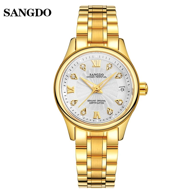Elegant Business Style Lovers Real Stainless Steel Watches Mechanical Self-wind Office Lady Dress Watch Crystals Calendar Montre