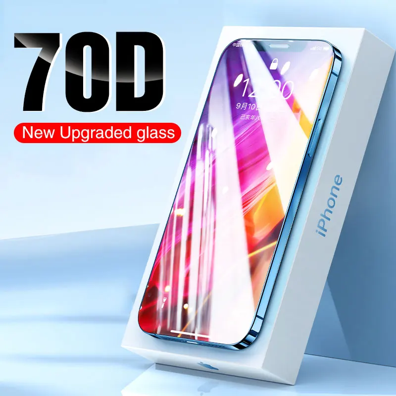 Новинка защитное стекло 70D с полным покрытием для iPhone 12 11 13 Pro XS Max защита экрана на