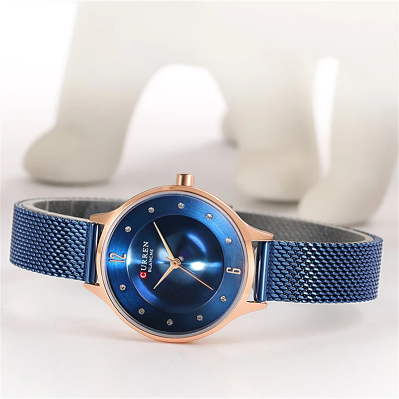

Fashion Mesh Womens Watches CURREN Ladies Dress Wristwatch With Steel Band Female Bling Rhinestone Dial Clock Relogio Feminino