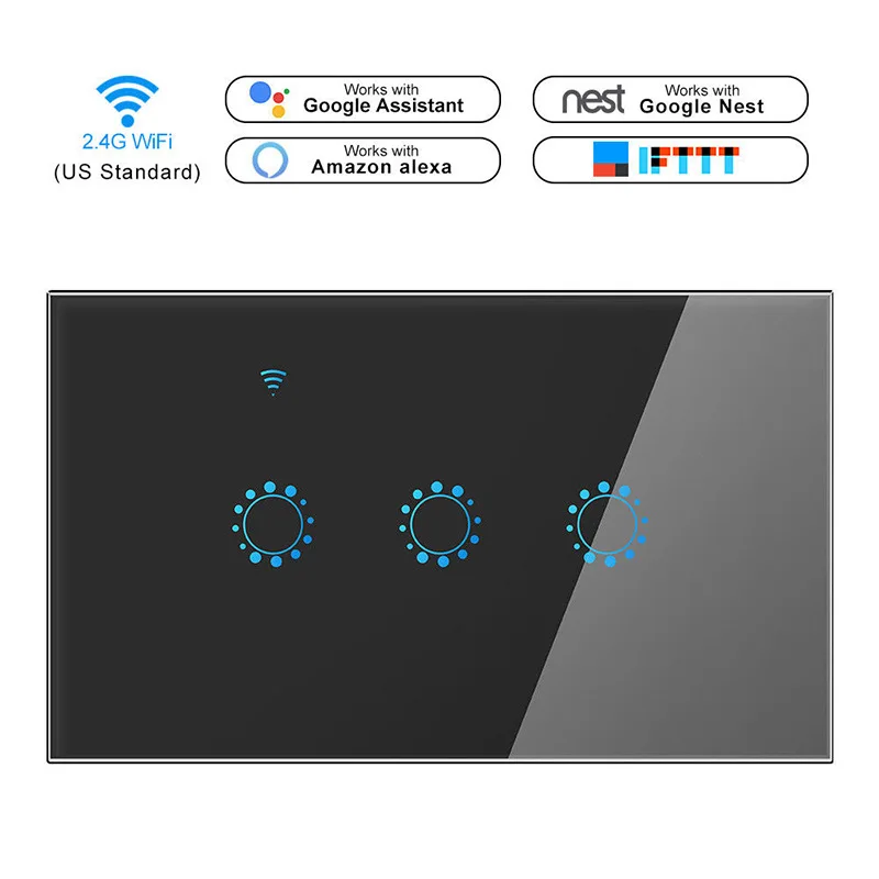 1 2 3 банды США WiFi Smart Switch Tuya стеклянная Сенсорная панель настенный выключатель