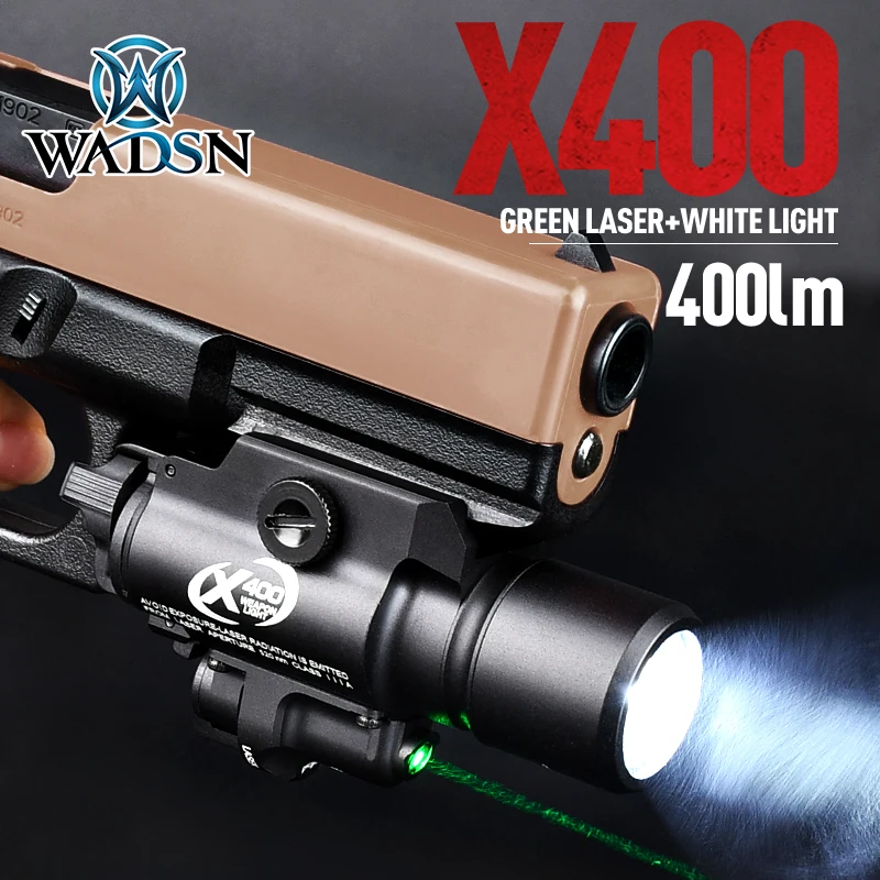 WADSN Tactical X400 Green Laser X400U Airsoft Meta Weapons Light Lanterna Torch Rifle Flashlight Glock 17 1911 LED White gun