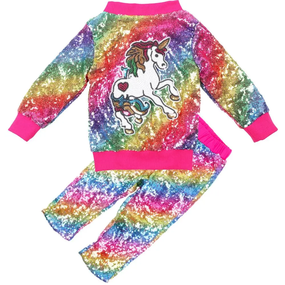 Детская куртка-бомбер с блестками для девочек вечерние комплекты со штанами и