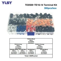 380pcslot dual wire tube ferrule insulated crimp terminal kit te0508te6014 double line terminales connector cable 22 10awg
