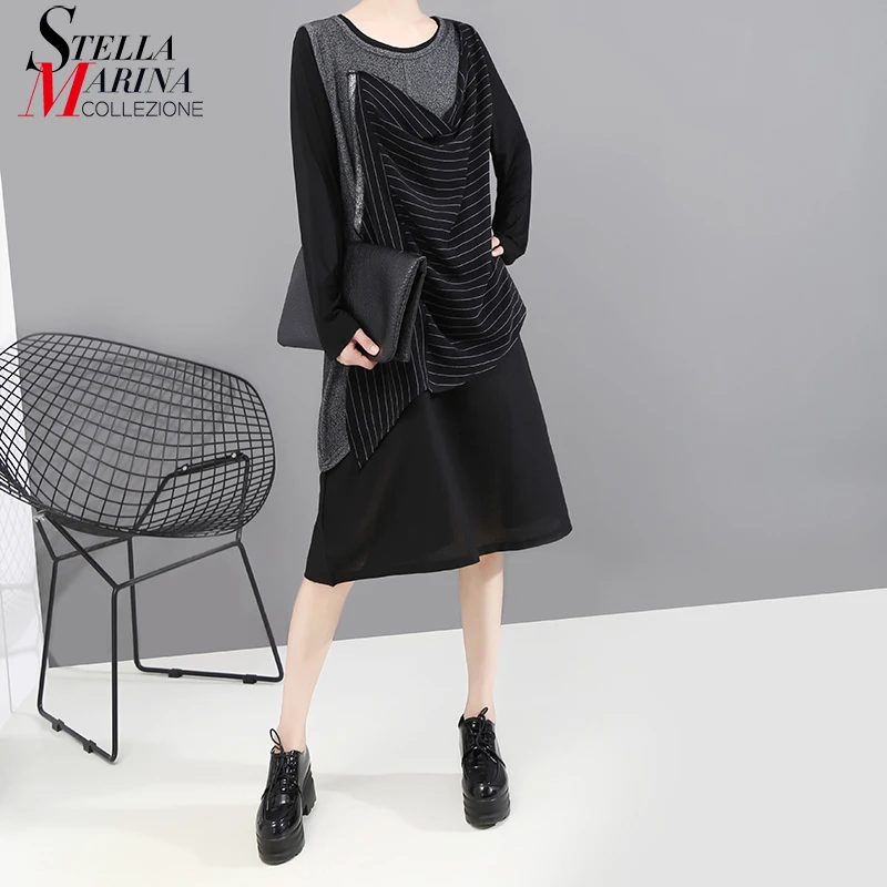 * 2019 женское осенне зимнее черное платье в стиле кэжуал с длинными рукавами и