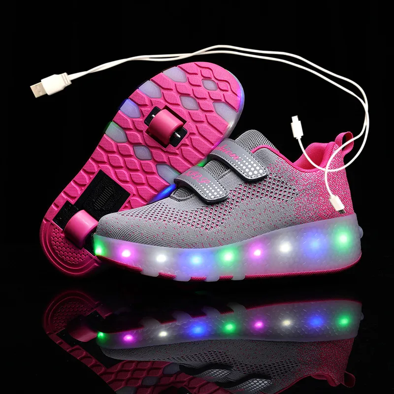 

Led Light Roller Sneakers Two Wheels Luminous Sneakers Roller Skate Shoes For Children Kids Led Shoes Boys Girls With Wheels