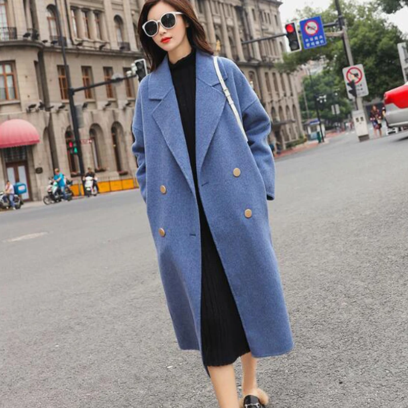 

2019 New autumn winter Woolen Coat Female Jacket Korean Double-breasted Sweet elegant Warm thick long Trench Coats Women cc1151